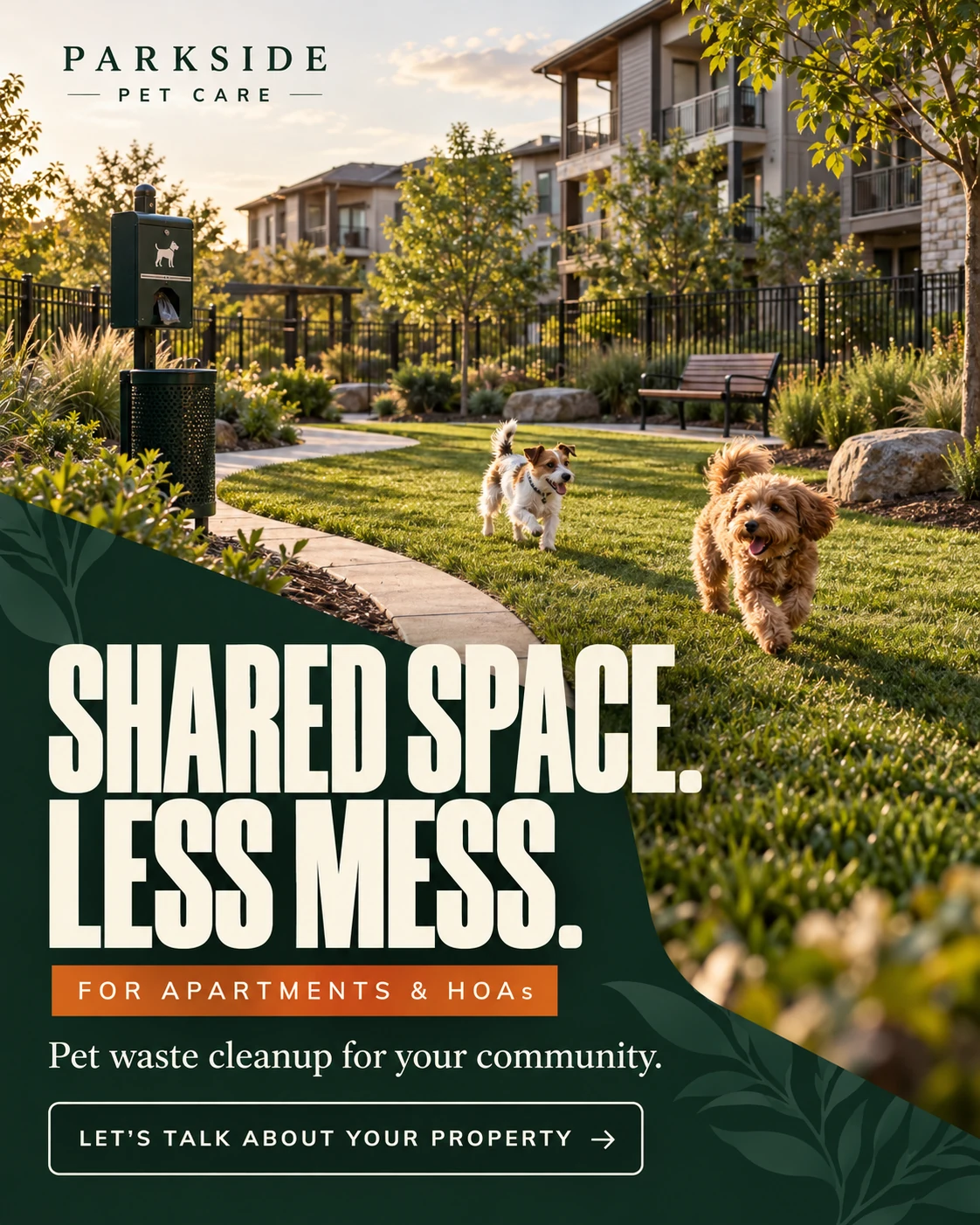 Parkside Pet Care commercial pet waste service concept ad